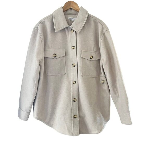 Good American Oversize Shacket Fleece Jacket Size 3 4 L/XL Bone Cream Beige - Picture 1 of 16